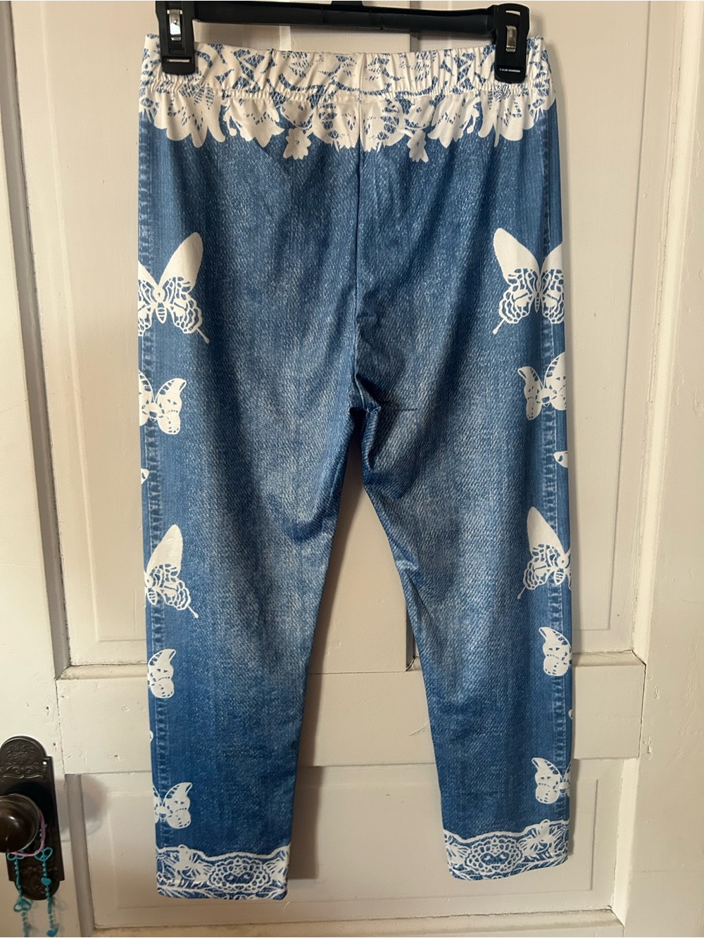 Blue Butterfly Print Womens Jeans Leggings
